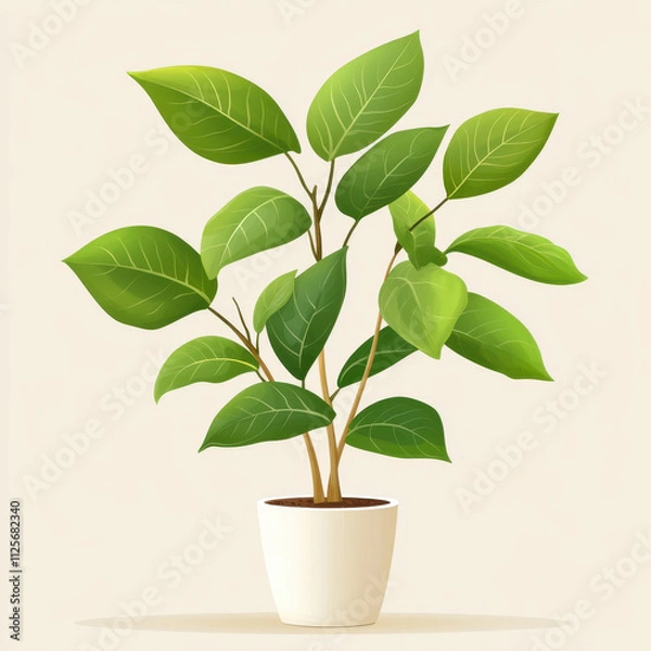 Fototapeta potted ficus plant with vibrant green leaves in cartoon style, adding cheerful touch to any space. Perfect for home decor or office settings