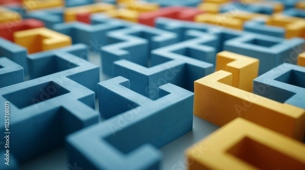 Obraz A vibrant 3D-rendered maze formed by abstract folded paper patterns. Bright colorful background enhances the intricate texture and dynamic shapes.