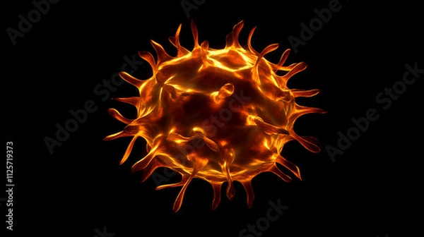 Fototapeta Fiery Microbial World:  A microscopic view of a fiery orange microbe, glowing against a black background.