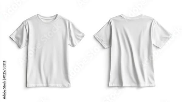 Obraz Blank white t-shirt mockup front and back view isolated on white background for apparel design presentations and marketing purposes.