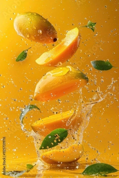 Fototapeta fresh ripe mango fruit background for delicious juice of garden plant ai generated