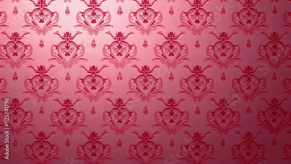 Fototapeta Luxurious Pink Brocade Fabric Texture, Intricate Damask Pattern for Formal Wear