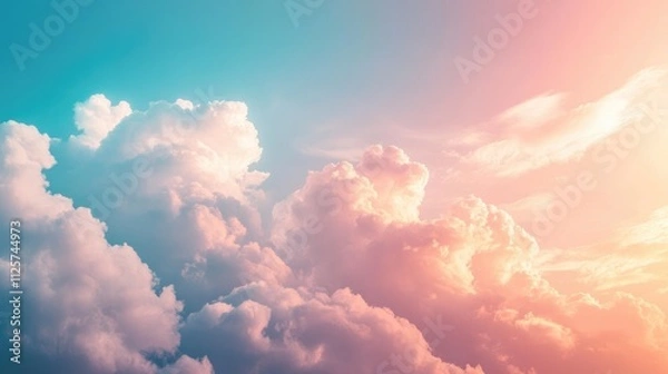 Fototapeta Soft pastel clouds under a beautiful sky creating a serene and tranquil background for digital content and design projects
