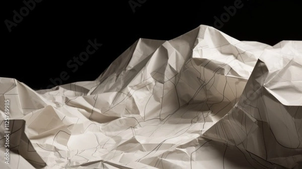 Fototapeta Detailed crumpled paper with soft grid lines, The texture displays numerous folds and creases