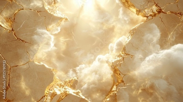 Fototapeta Surreal cloudlike textures merging in golden light abstract art scene digital environment dreamlike perspective