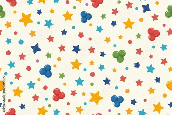 Fototapeta A playful wallpaper with cute patterns like polka dots, stars, and cartoon animals, creating a joyful and whimsical design..
