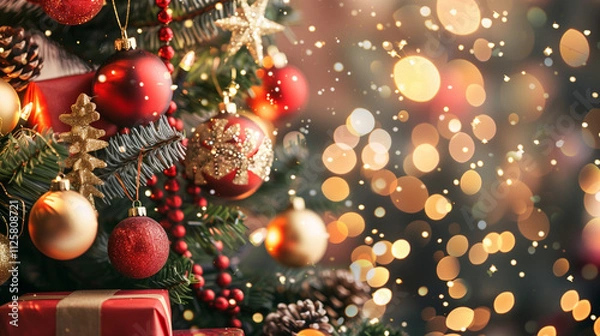 Obraz Close up of decorative christmas tree