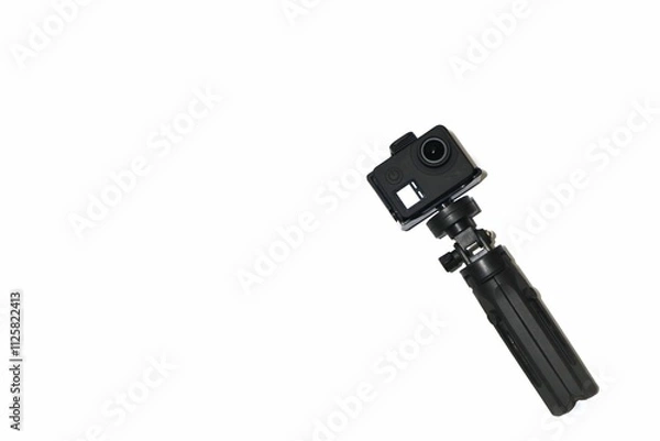Fototapeta action camera with tripod accessory. isolated on white background