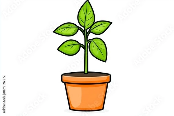 Fototapeta A minimalist icon of a dwarf herb plant in a simple pot, drawn with thin, clean lines