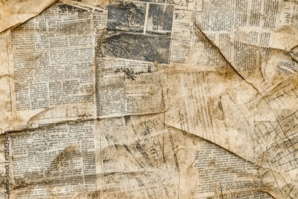 Fototapeta Vintage Textured Paper Background with Faded Newspaper Clippings for Design, Art, or Creative Projects, Ideal for Unique Collages or Document Backgrounds