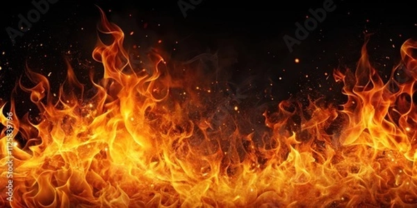 Fototapeta Translucent orange fire flames and sparks on background for use in light s, translucent, orange, fire, flames, sparks,background, light