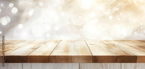 Fototapeta Empty wooden table against a bokeh background.