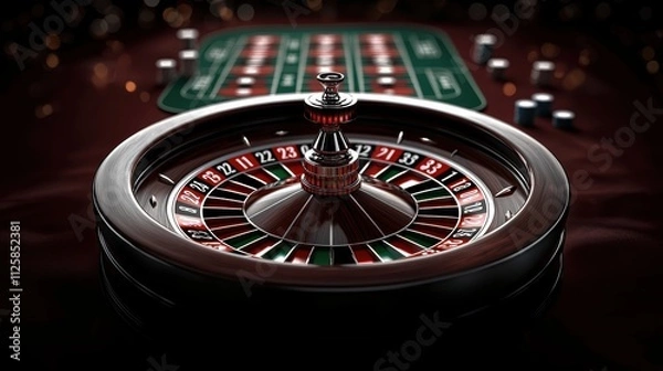 Fototapeta Close-up of a roulette wheel in a casino setting