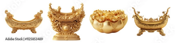 Fototapeta Decorative Golden Artifacts on Transparent Background