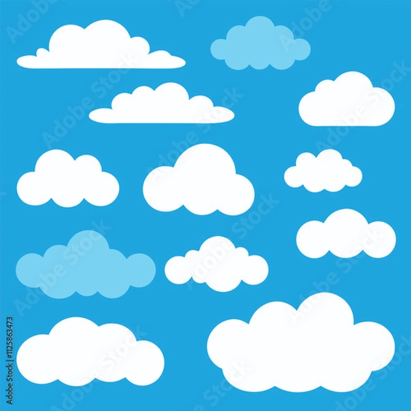 Obraz Playful Cloud Vector Set on Blue Background.