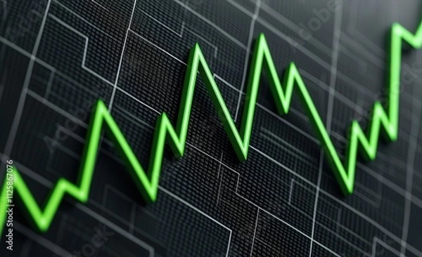 Fototapeta impact effect economic concept. Graph showing upward trend in green with a dark background.