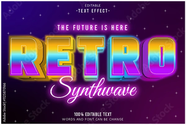 Obraz The Future Is Here Retro Synthwave editable text effect 3d emboss 80’s style
