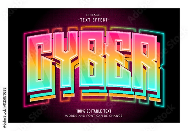 Obraz Cyber editable text effect 3d emboss 80’s style
