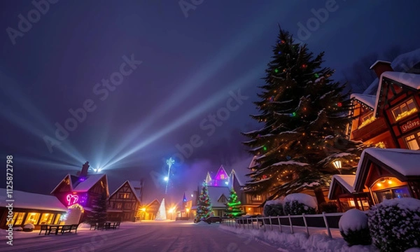 Obraz Starlit sky mirrors the twinkling lights of a majestic Christmas tree