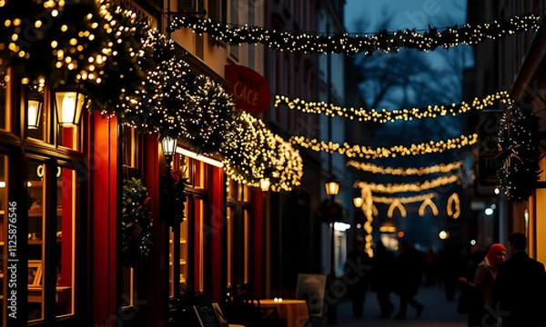 Obraz Lanterns illuminate the night sky above a bustling Chinese city street, creating a festive atmosphere for the Christmas season