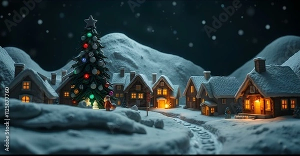 Obraz Snowy Winter Cottage in a Forest Landscape