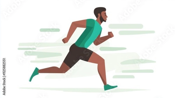 Obraz A dynamic illustration of a man running, showcasing athleticism and movement against a soft, green background.