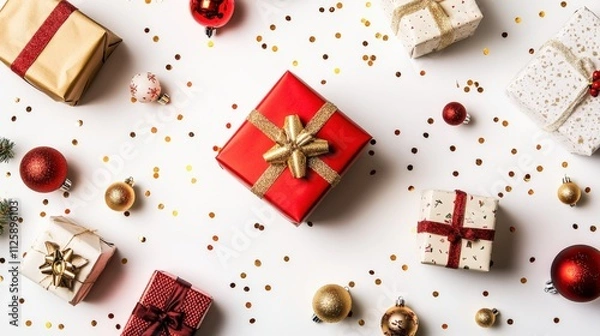 Obraz festive gift boxes with decorations for celebration
