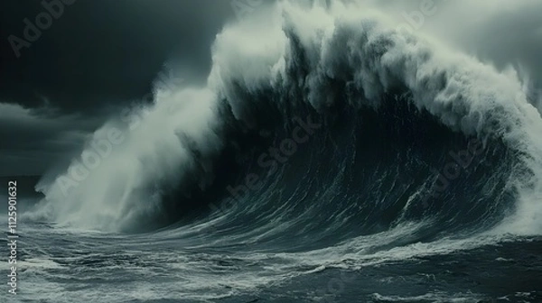 Fototapeta Colossal Tsunami Wave Surging from Underwater Earthquake Disaster