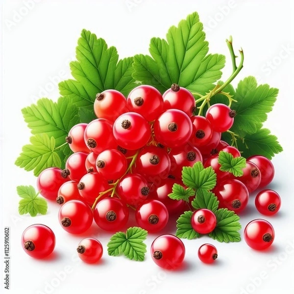Fototapeta 161 Fresh red currants isolated on white background with green l