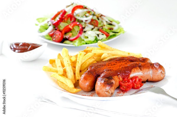Obraz Currywurst mit Pommes