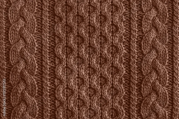 Fototapeta Mocha Mousse Background. Top view of soft warm textile texture with swirl of waves. Trendy color of year 2025 - Mocha Mousse. Abstract Background Textile