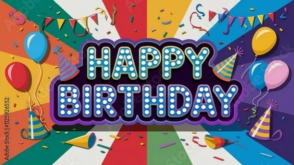 Fototapeta Birthday cake vector background design. Happy birthday greeting text with yummy cake element decoration for kids party occasion.