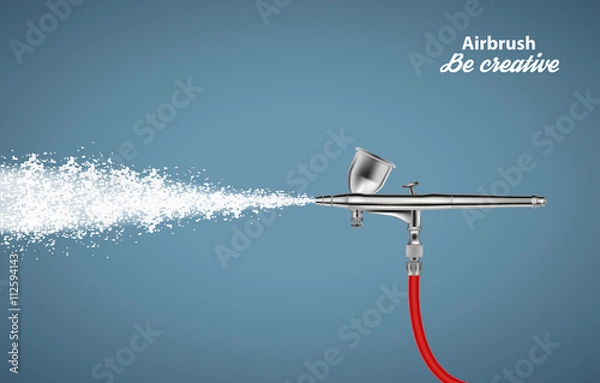 Obraz Close up of a airbrush paint sprayer isolated on blue background. Vector illustration