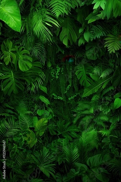 Fototapeta Lush greenery growth tropical forest nature photography dense vegetation close-up perspective eco-friendly concept