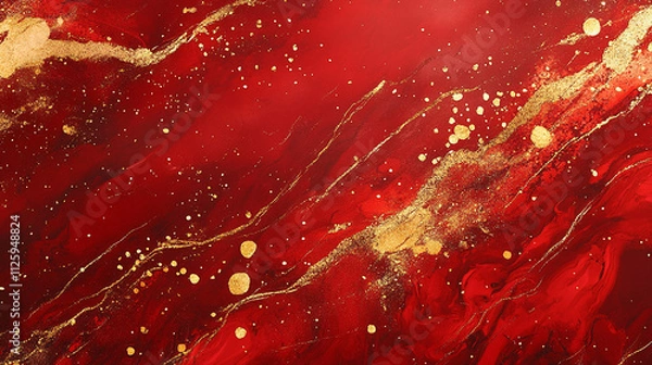 Obraz Abstract red marble texture with luxurious gold splashes