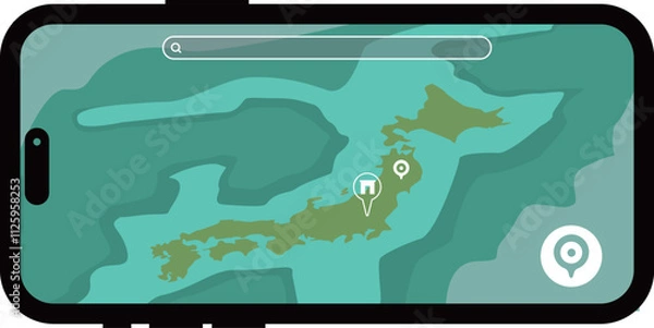 Obraz シンプルな「マップアプリ・日本地図」のベクターイラストレーション