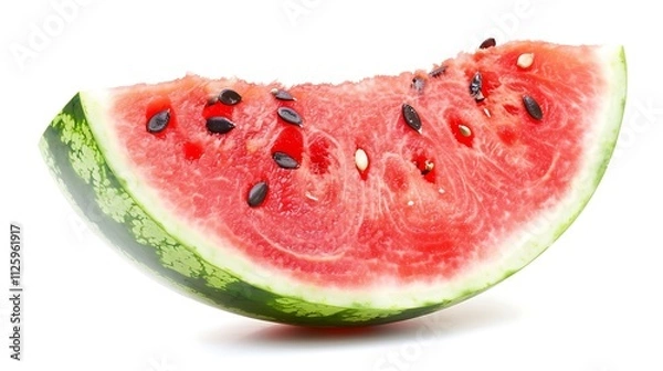 Fototapeta Juicy red watermelon slice with seeds, ideal for summer food, healthy eating, agriculture, fruit industry, and refreshing snack concepts