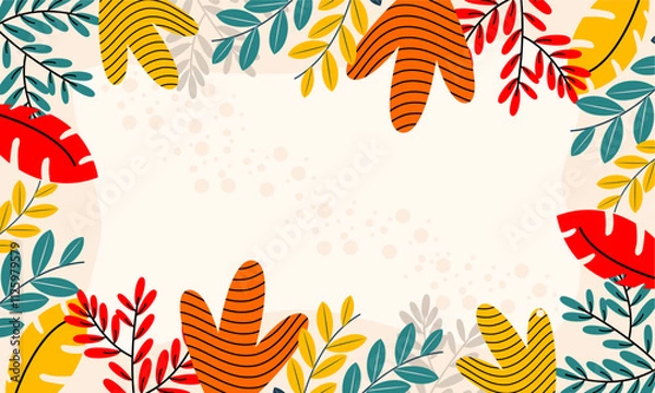 Fototapeta Flat abstract floral leaves background