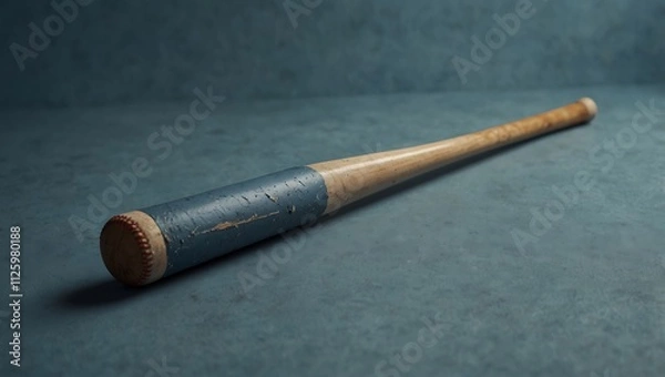 Fototapeta Worn Baseball Bat Resting On A Blue Surface
