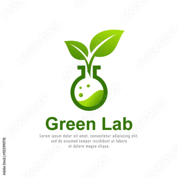 Obraz Green lab with leaf and bottle lab logo