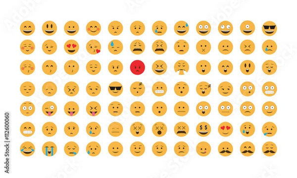 Fototapeta Set of flat emoticon vector isolated on white background. Emoji vector. Smile icon collection. Emoticon icon web.