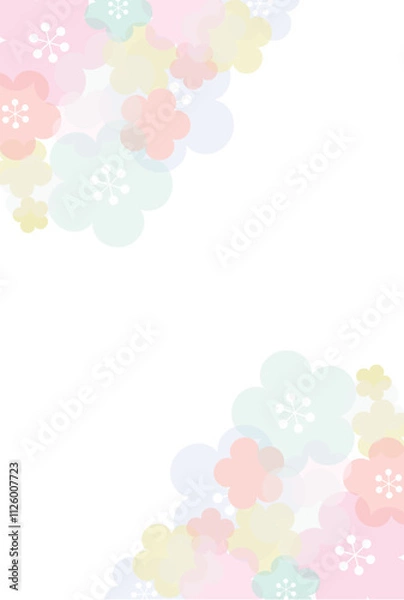 Obraz 年賀状に使えるパステルの梅のフレーム　縦