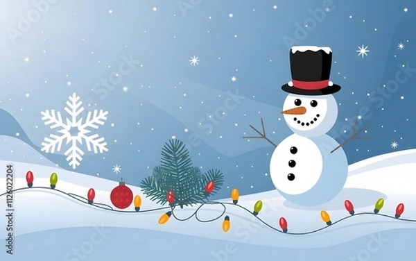 Obraz snowman and snowflake christmas wallpaper background