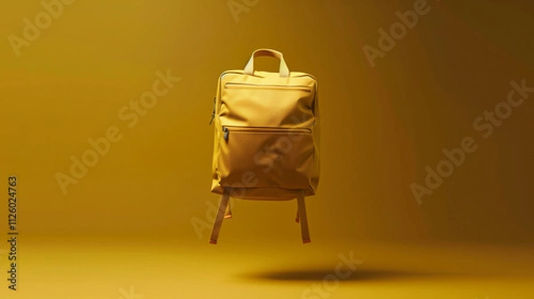 Fototapeta  a sleek and minimalist yellow backpack set against a gradient yellow background The backpack is centrally positioned, with its straps extending slightly outward, creating a balanced and symmetry