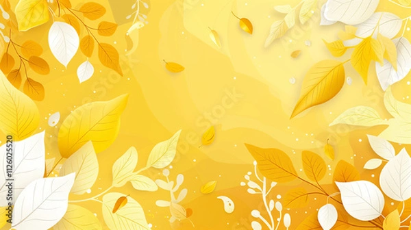 Fototapeta  a vibrant and textured yellow background with a decorative arrangement of white leaves scattered across the surface The leaves are evenly distributed, creating a visually appealing contrast 