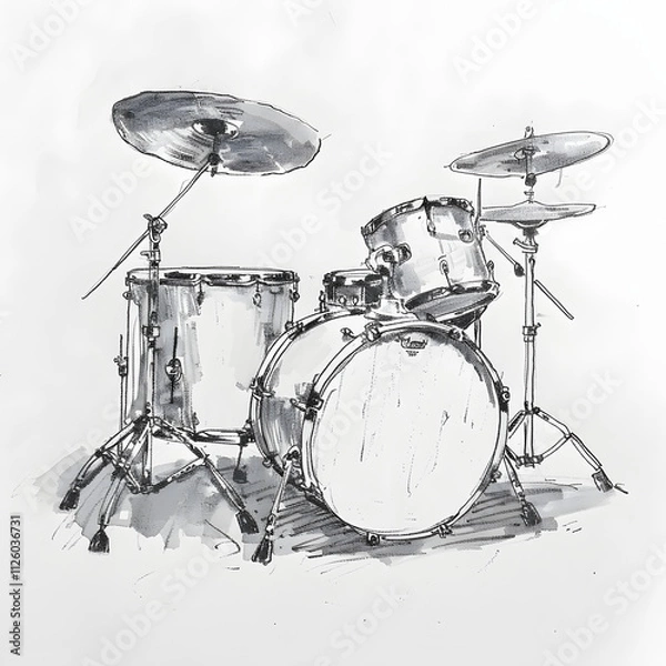 Fototapeta A drawing of a drum kit with a snare drum, bass drum, and cymbals