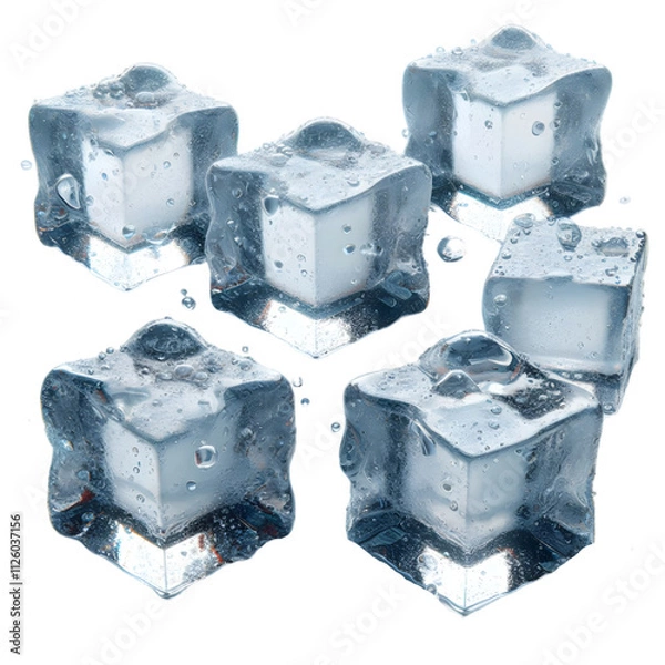 Obraz Exquisite Close-Up of Crystal-Clear Ice Cubes with Droplets A High-Definition Visual Depiction of Frozen Elegance and Cool Refreshment