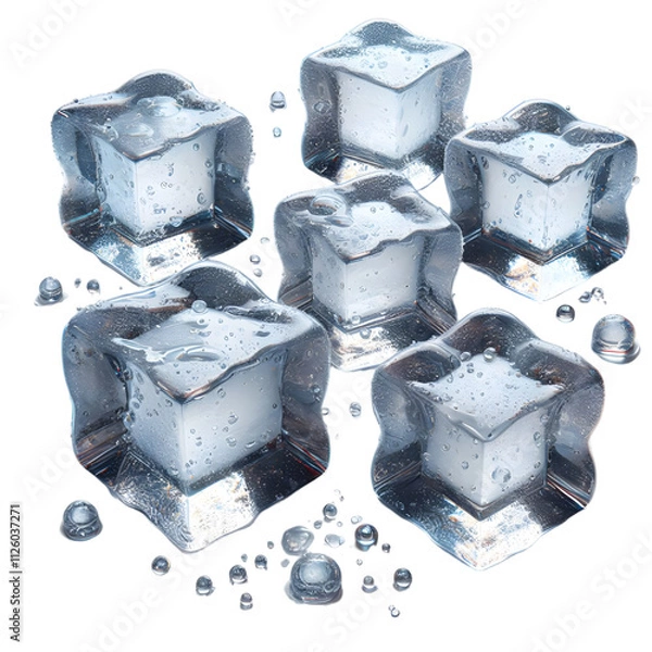 Obraz Exquisite Close-Up of Crystal-Clear Ice Cubes with Droplets A High-Definition Visual Depiction of Frozen Elegance and Cool Refreshment