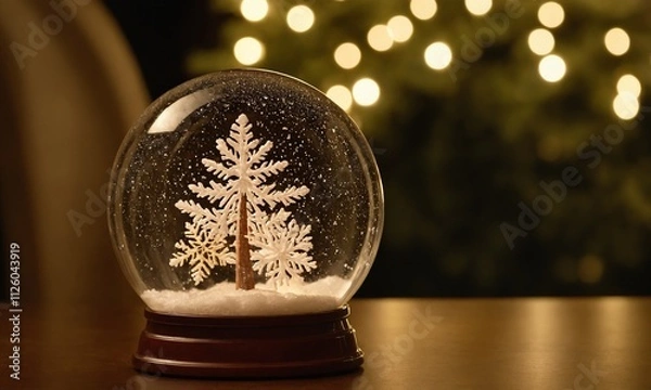 Fototapeta 크리스마스 워터볼 눈이 내리는 배경에 눈송이가 떠다니는 모습