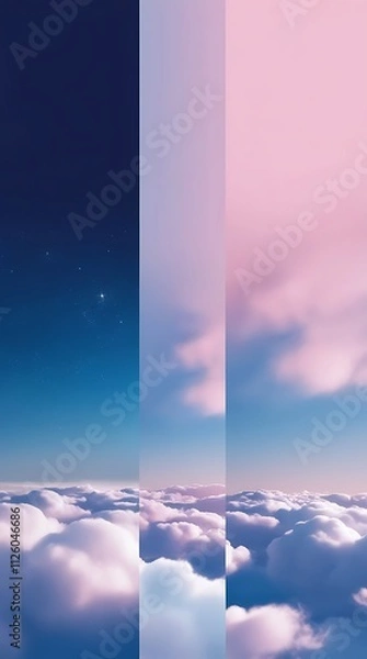 Obraz Random clouds with different shapes in pink to blue color theme sky landscape illustrated view phone wallpaper 9:16 AR